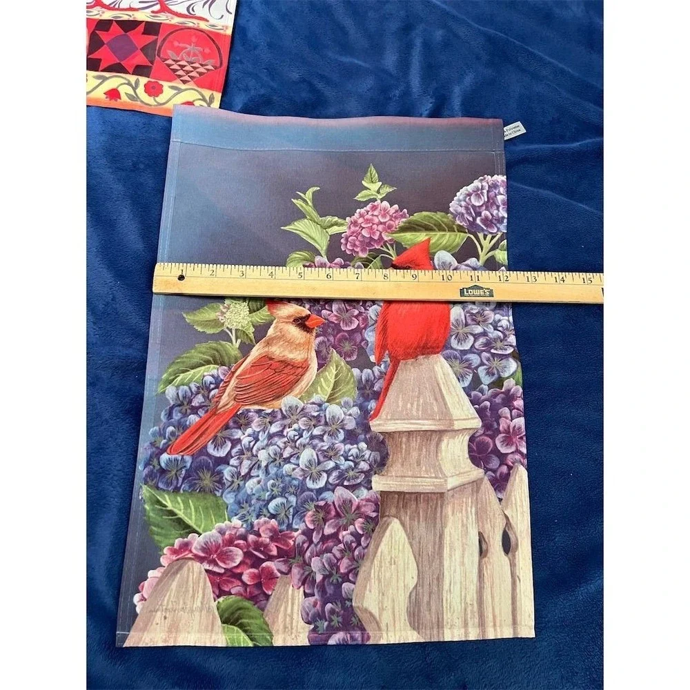 Set of‎ 4 Garden Flags Cardinal Rooster Cats Ladybugs 10x15